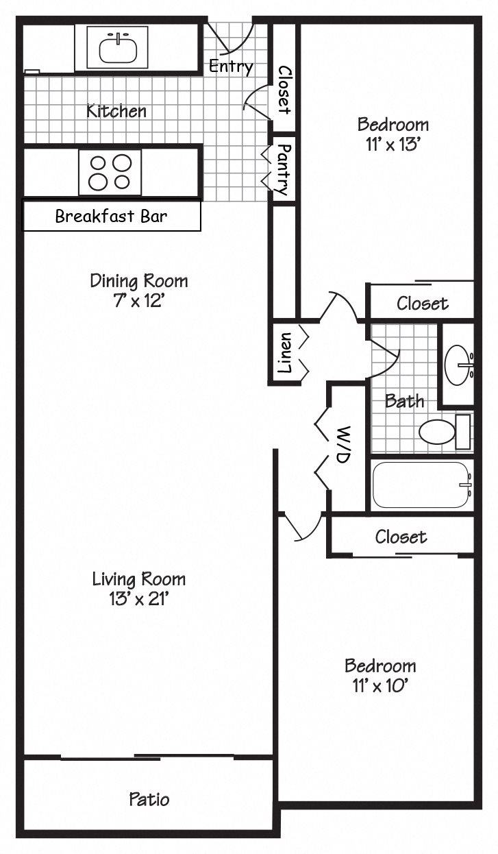 2 Bedroom 1 Bathroom 939SF 2 Bedroom 1 Bathroom 939SF